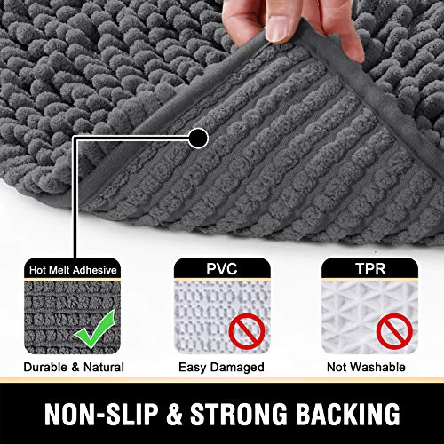 H.VERSAILTEX Luxury Chenille Bathroom Rugs - Non-Slip Bath Mats, Extra Soft Absorbent Shaggy, Washable Fast Dry 2 Piece Set (Grey, 20" x 32"/17" x 24") - color: Grey, size: 20" x 32" Plus 17" x 24"