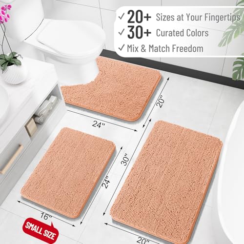 OLANLY Toilet Rugs U-Shaped 20x20, Extra Soft Absorbent Chenille Contour Bathroom Rugs for Toilet, Dry Quickly, Machine Washable, Non-Slip Bath Mat, Peach - color: Peach, size: 20" X 20" Contour Rug