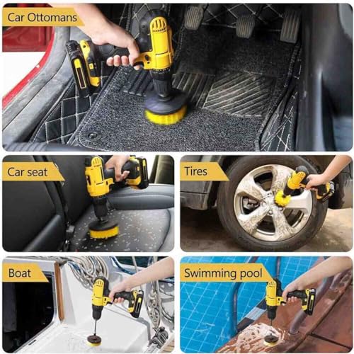 3-Pack Home Cleaning Drill Brush Set for Flooring, Tile, Grout, Kitchen & Bathroom Also Used for Car Detailing Tire, Engine Cleaning Brush Set Durable (Yellow)