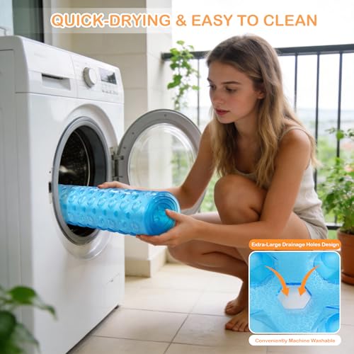 Yimobra Bathtub Mat Non Slip, 27.5"X15.5" Machine Washable Shower Floor Mat, Soft on Feet, Bathmat with Drain Holes and Suction Cups, Bathroom Essentials, Clear Blue - color: Clear Blue, size: 27.5 X 15.5 Inch