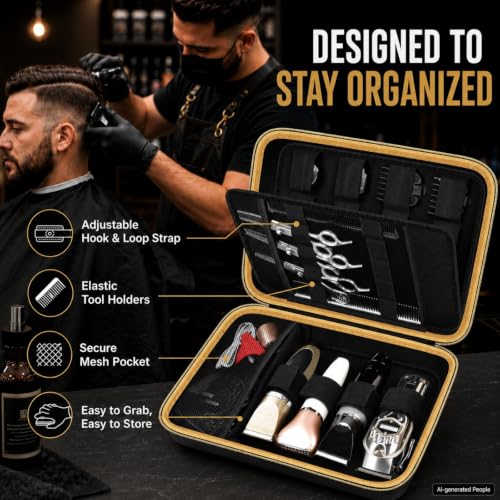 Boobowl Hard Case for Hair Clippers, Barber Tool Organizer for Home&Travel | Case Only for Clippers, Trimmers, Guards, Shears, Combs, Chargers and Small Grooming accessories, Black+Gold Zipper - color: Bronze