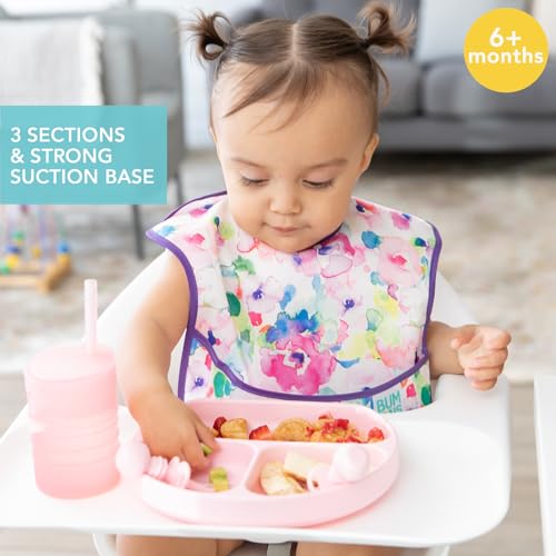 Bumkins Toddler and Baby Suction Plate, Silicone Divided Grip Dish for Babies and Kids, Baby Led Weaning, Children Feeding Supplies, Non Skid Bottom, Platinum Silicone, 6 Months Up, Lavender and Pink - color: is F7 Lavender, Pink-GD