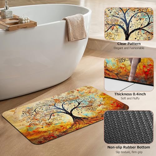 Non Slip Bath Mat,Vintage Life Tree Bathroom Decor,Abstract Tree Diatomaceous Bath Mat Quick Dry Absorbent Bathroom Rugs-Shower Rug for Kitchen Laundry Bathtub Shower 17"x29.5" - color: Vintage Life Tree,abstract Tree