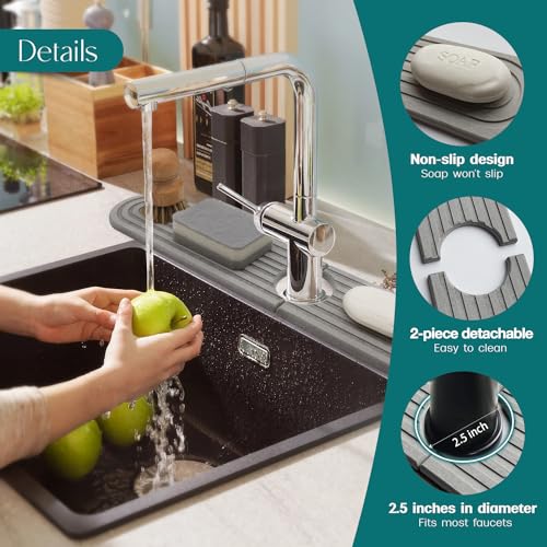 eormoe Kitchen Faucet Mat - Diatomite Splash Guard for Sink, Quick-Drying Water Absorbing Stone Tray [Grey, 23.6" x 3.9"], Includes Sandpaper - color: Gray, size: 23.6" x 3.9"