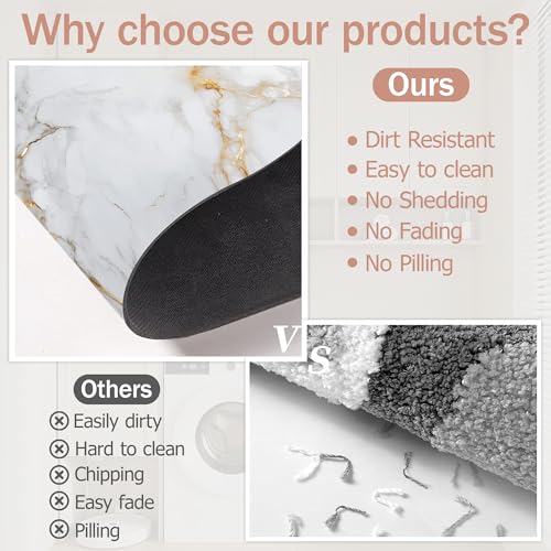 Diatomaceous Earth Bath Mat,White Marble Bath Rugs,Gold Veins Non-Slip Thin Absorbent Fast Drying Easy to Clean for Bathroom Laundry Home Kitchen Door Mat 17x29.5Inch - color: White Marble,gold Veins
