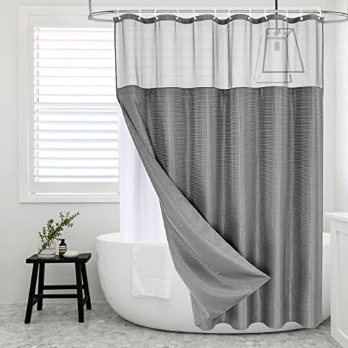 MitoVilla Grey Shower Curtain Set with Snap-in Liner, Modern Weave Fabric Shower Curtain, Luxury Heavy Duty Cloth Shower Curtain for Neutral Hotel & Spa Bathroom Decor, 72 x 72 - color: Grey, size: 72"W x 72"L (Pack of 1)