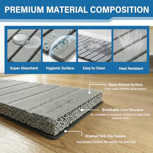 ELAMORE Foldable Stone Bath Mat – Diatomaceous Earth Bath Mat, Super Absorbent Quick Dry Shower Mat, Non Slip Bathroom Floor Mat, 28 x 16 Inches Gray - size: 28" x 16" (Rectangular)