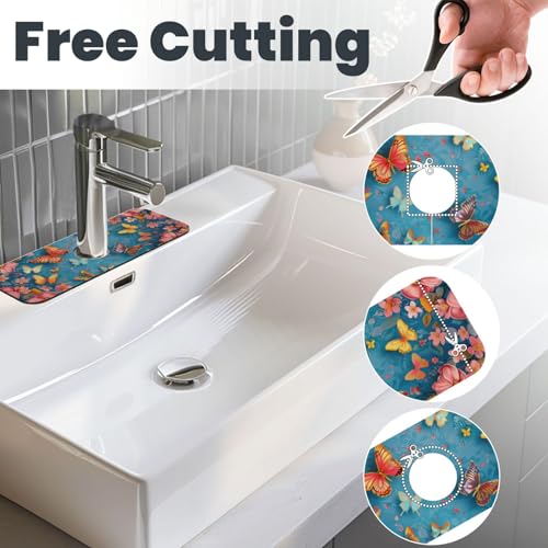 Kitchen Sink Splash Guard Faucet Mat, Butterflies Yellow Flowers Diatom Mud Absorbent Draining Mat For Kitchen Sink Bathroom - color: Butterflies Yellow Flowers, size: One Size