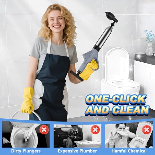 Toilet Plunger, High Pressure Toilet Plunger,Toilet Auger Air Drain Blaster with Real-Time, Heavy Duty Plunger for Bathroom and Plumbing Clogs (Grey) - color: Grey
