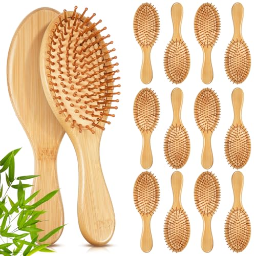 Weysat 12 Pcs Bamboo Hair Brushes Bulk, Wooden Paddle Detangling Brush, Scalp Massage and Anti-Static Hairbrushes, DIY Engraving Gifts for Women, Men, Party and Wedding (Natural) - color: Natural
