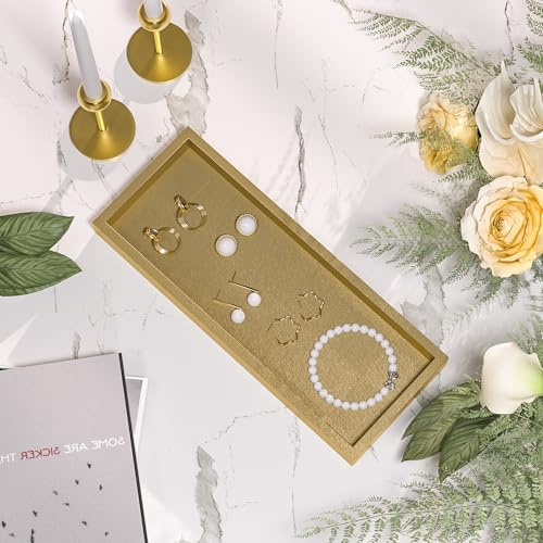 ZHWS Gold Bathroom Vanity Tray for Soap Dispenser, Perfume, Jewelry, Candle, Makeup, Decor, Toilet Tank Tray, Kitchen Tray for Spice, Salt, Coffee 11.3”L x 4.4”W x 1.14”H - color: Gold, size: 11.3" x 4.4" x 1.1"