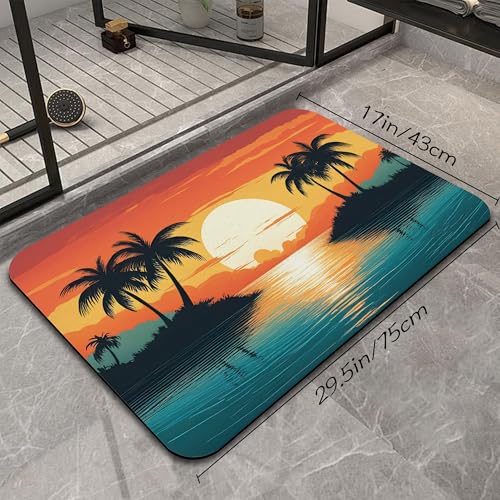 Summer Sunset Bathroom Rugs Mat, Super Absorbent Quick Drying Floor Mat for Bathroom Entryway 17"x30" (Palm Trees) - color: Sunset Palm Trees