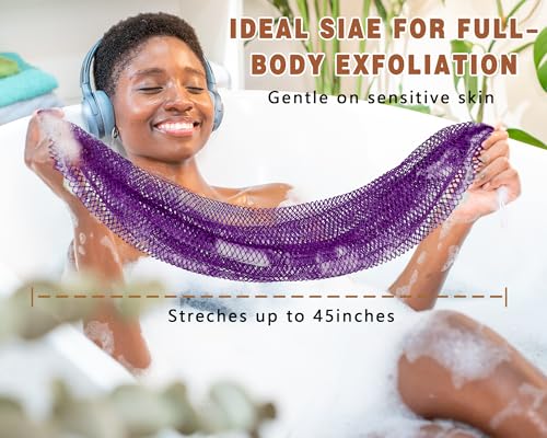 2 Pack African Net Sponge Exfoliating Body Scrubber Bath Sponge for Daily Use (Light Purple+Dark Purple) - color: Light Purple+dark Purple
