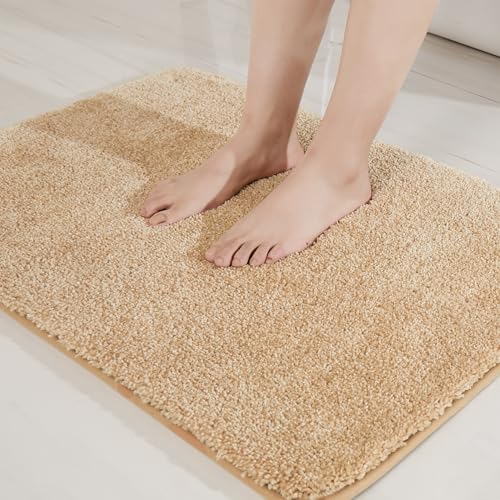 COSY HOMEER Extra Thick Bath Rugs for Bathroom - Anti-Slip Bath Mats Soft Plush Yarn Shaggy 100% Strong Mirco Polyeste Mat Living Room Bedroom Mat Floor Water Absorbent(Beige,16x24 - Inches) - color: Beige, size: 1'4" X 2' (Rectangular)