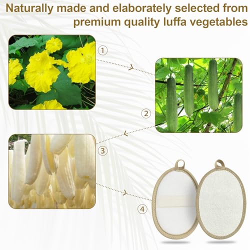 Loofah Exfoliating Body Scrubber (2 Pack), Natural Body Scrubbers for Shower Exfoliator, 100% Natural Lufa Bath Scrub Loofa Sponge Pad, Large Lufas for Men and Women Loufa Biodegradable Luffa Beige