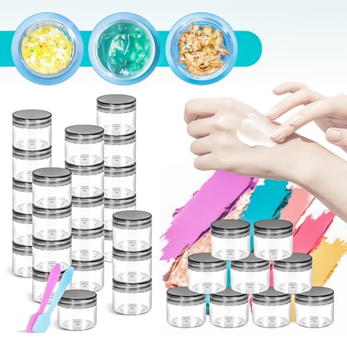 40 Pack 20g Plastic Jars with Lids, 20ml Round Clear Cosmetic Containers Makeup Jars, 0.7oz Travel Size Container Jar with Spatulas for Makeup Sample Lotion Cream Ointment Salve Balm Powder - color: Black, size: 20g