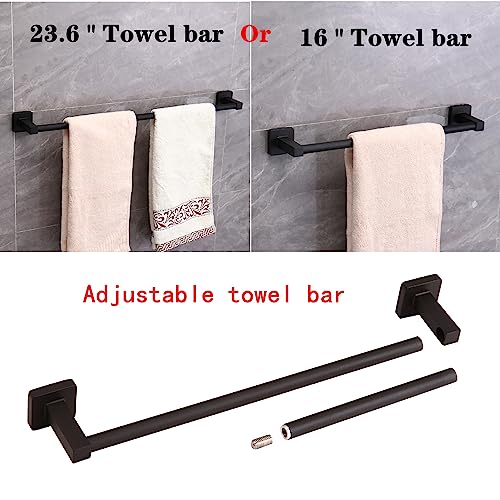 5 Pieces Black Bathroom Hardware Set,Wall Mounted 23.6 inch Towel Bar Set Matte Black,Towel Rack Set,Toilet Paper Holder,Matte Black Bathroom Accessories Set - color: Matte Black