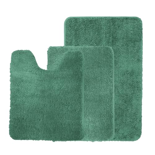 RUN HELIX Bathroom Rugs Set 3 Piece Soft Absorbent Bath Rugs, Microfiber Bath Mats Toilet Rug with Non-Slip Rubber Backing, Bath Rug Sets for Bathrooms, Deep Green - color: Light Green