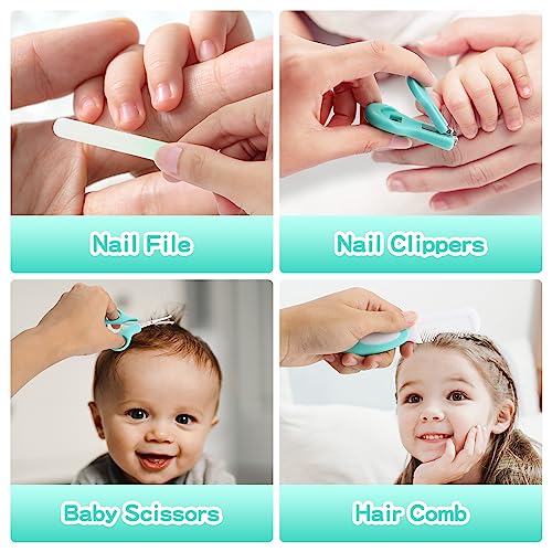 23 in 1 Baby Healthcare and Grooming Kit, Infant Safety Care Set Baby Nursery Kit with Gas Colic Passer Nasal Aspirator Nail Clipper Hair Brush Comb for Newborn Girls Boys (Green)) - style: 21 Kits-Green