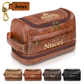 Personalized Toiletry Bag for Men Birthday Anniversay Gifts, Custom Toiletry Bag, Engraved Leather Travel Shaving bag, Ideal Gifts for Him, Husband, Boyfriend, Son, Groomsmen, Grandfather, Friend - color: Brown-Birthday