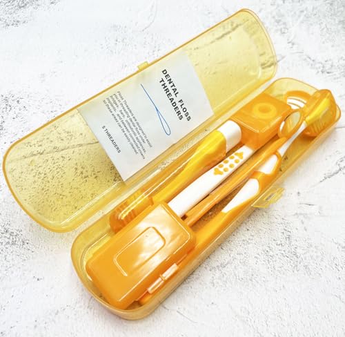 Portable Orthodontic Oral Care Kit for Braces - Interdental Brush Dental Wax Dental Floss Toothbrush Cleaning Kit(Orange) - color: Orange