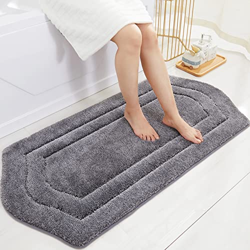 COSY HOMEER Extra Thick Bath Linen Sets Rugs for Bathroom - Anti-Slip Bath Mats Soft Plush 100% Strong Polyester Living Room Bedroom Water Absorbent(Grey,24x48 - Inches) - color: Grey, size: 2' x 4' (Oval)
