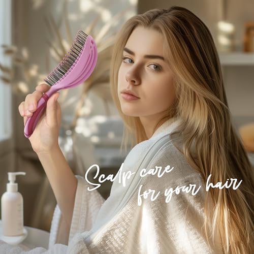 NuWay® DoubleC® Pro Professional Detangling Hair Brush – Patented Double Curve Scalp Care Brush for Gentle Detangling, Blow-Dry Styling & Wet or Dry Hair (Red Violet) - color: Red Violet