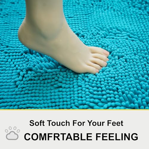 Bathroom Rugs Chenille 3-Piece Extra Soft and Absorbent Shag Bathroom Rugs, Machine Wash Mat, Strong PVC Non-Slip Underside, Plush Carpet Mats (Turquoise) - color: Turquoise, size: 2'8" x 1'8" (16x24"+20x32"+20x20"U shape）