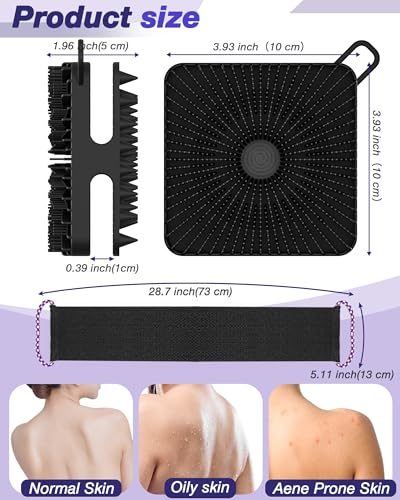Manmihealth Dual-Sided Silicone Body Scrubber Scalp Massager & African Bath Sponge Net Set, 2-in-1 Silicone Shower Shampoo Brush Africa Wash Net Combination, Lather Well, Strong Exfoliating (Black) - color: Shower Brush+net Sponge Set (Black)