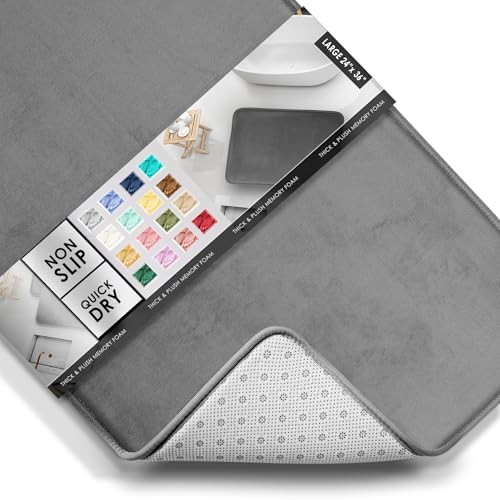 Clara Clark Bathroom Rugs Bath Mat Set, Velvet Memory Foam Bath Mats for Bathroom - Non-Slip, PVC Backing Bath Rugs, Washable Bathroom Rug Mats - Dries Quickly - 24 x 36 Grey - color: Dark Grey, style: 24 x 36
