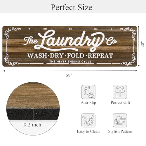Pauwer Laundry Room Rug Runner 20"x60" Waterproof Rubber Laundry Mat Non Slip Kitchen Mats for Floor Washable Floor Mat Runner Rug for Farmhouse Mudroom Washroom Bathroom Decor - color: Brown, size: 1'8" x 5'