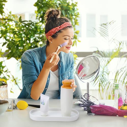 2PCS White Ceramic Round Soap Dispenser Tray, 3.5 X 8 Ceramic Vanity Tray for Bathroom Counter Decorative, Jewelry Ring Dish, Toilet Tank, Candles, Kitchen Sink Countertop Organizer Plate