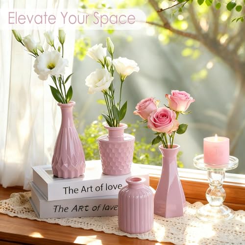 TBWIND Blush Pink Glass Bud Vase Set of 12 – Mini Vintage Vases for Flowers, Centerpieces, Wedding & Home Décor - color: Blush Pink-12pcs, size: 12Pcs