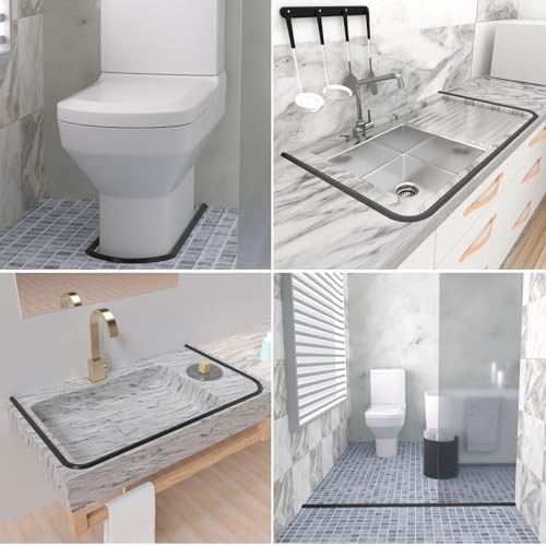 Duzzy 118 Inch Collapsible Shower Water Dam, Shower Threshold Water Stopper Barrier and Retention System and Keeps Water Inside Threshold Dry and Wet Separation, Suitable for Bathroom & Kitchen - color: Black, style: 118 Inch