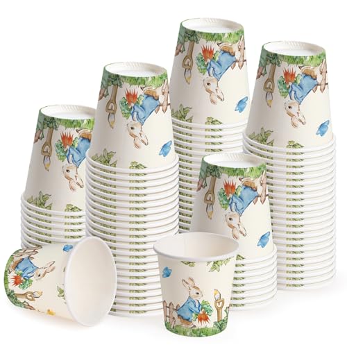 WRAPAHOLIC 3oz Easter Paper Cups - 100 Pack Disposable Bathroom Cups with Garden Hop Rabbit Design, Small Mouthwash Cup for Toothbrush Rinse, Bathroom, Easter, Baby Shower and Party - color: Easter - Green Garden Hop Rabbit