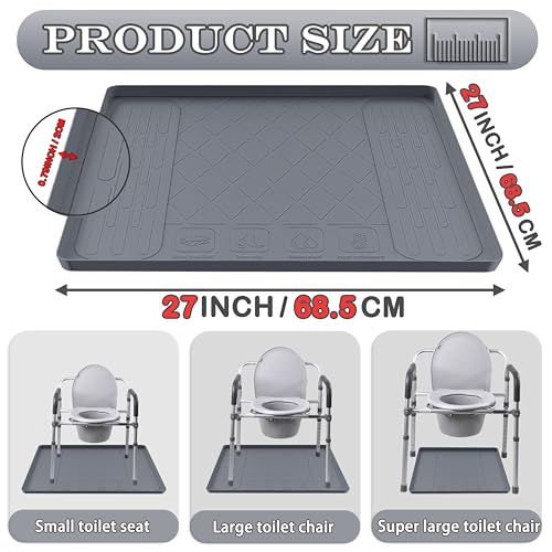 Bedside Commodes Mat, 27''×27'' Bedside Toilet Floor Mat with Raised Edge, Silicone Non-Slip Protective Mat for Under Commode Chair, Toilet Pad Waterproof Floor Protector for Floor Leak Protector