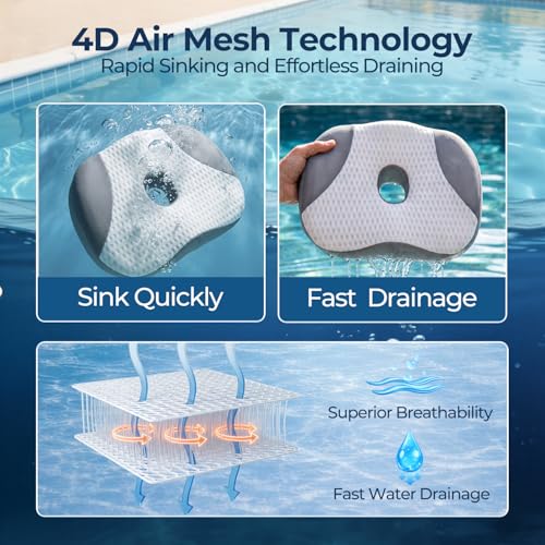 Idle Hippo Hot Tub Booster Seat, 4D Air Mesh Hot Tub Pillow with Powerful 6 Non-Slip Suction Cups, Ergonomic Booster Cushion, Quick Dry Spa Pillow for Indoor Outdoor Hot Tub-White/Grey - color: White