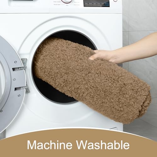AROGAN Luxury Long Bathroom Runner Rug, 24x36 Inch Thick Soft and Absorbent Non Slip Bath Mat, Rubber Backing Quick Dry Rugs Carpets, Machine Washable Plush Mats for Shower Floor, Brown - color: Brown, size: 2' X 3' (24" X 36")