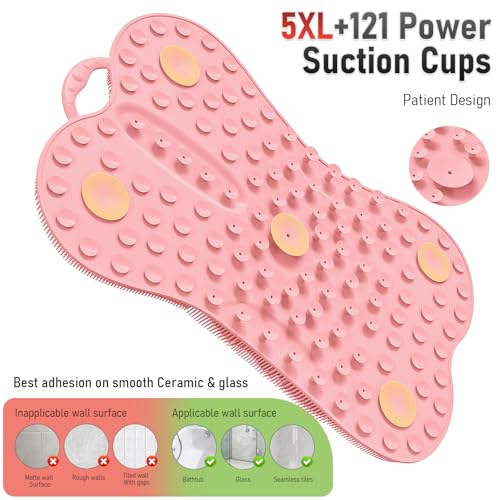 Back Scrubber Body Bath Cushion for Tub Bathtub Back Lumbar Ergonomic Support, Silicone XL Large Thick Soft Seat Pad Non-Slip Suction Cups, Relaxing Spa Exfloating Scrubber Mat 28x19 Pink - color: Pink
