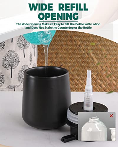 Bosilunlife Black Lotion Dispenser - 12Oz Ceramic Soap Dispenser Bathroom Refillable Liquid Hand Wash Dispenser for Bathroom Kitchen Dish Soap Dispenser with Easy-to-Press Pump - color: Matte Black