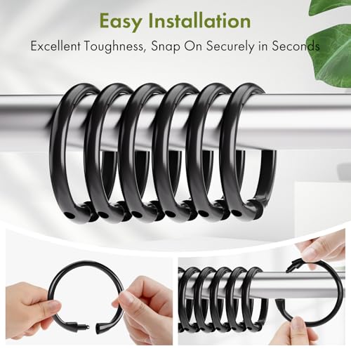Amazer Shower Curtain Hooks Rings, 24 Pcs Black Shower Curtain Hooks, O Shape Shower Curtain Rings, Easy to Snap Closure Plastic Shower Hooks for Shower Curtain and Liner Bathroom - color: Black, size: 24 Pack