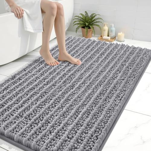 Arotive Luxury Large Bathroom Rugs 44x32, Extra Soft Thick Absorbent Shaggy Chenille Bath Rugs, Machine Wash Dry, Bath Mats for Bathroom Floor, Tub and Shower, Home Decor Accessories, Grey - color: Grey, size: 44" X 32"