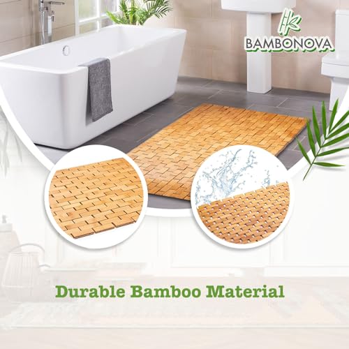 Bamboo Bath Mat 24 x 16 Inches and Wooden Soap Dish Set Bathroom Rugs Bathtub Mat Non Slip Bath Mats for Bathroom, Kitchen Sauna Spa Hot Tub Outdoor Decor - color: Wood, size: 24x16