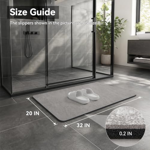 MontVoo -Bath Mat Rug-Rubber Backing Non Slip Quick Dry Absorbent Thin Bathroom Rugs Fit Under Door-Faux Suede Surface Bathroom Floor Mats-Shower Rug for in Front of Bathtub Shower Gray 20"x32" - color: Grey, size: 32" x 20"