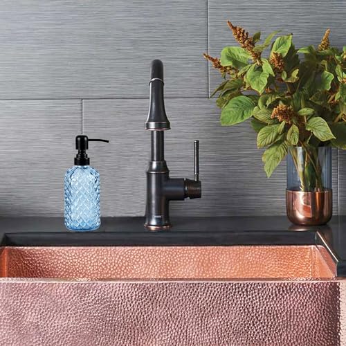 12Oz Glass Soap Dispenser with 304 Black Rustproof Stainless-Steel Pump, Refillable Glass Soap Dispenser for Kitchen, Bathroom, Farmhouse (Blue) - color: Blue