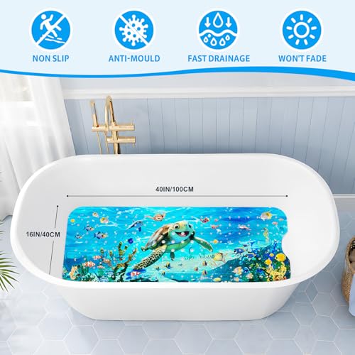 XIYUNTE Baby Bath Mat for Tub Non Slip Kids Bath Mat - 40''x16'' Extra Long Cartoon Bathtub Mat Non Slip Kids Shower Mat Eco-Friendly Toddler Bath Mats with Suction Cups, Machine Washable - color: C-blue Sea
