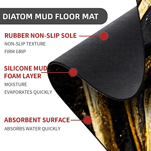 Diatomaceous Earth Bath Mat,Black Grey Gold Marble Texture Non-Slip Volume Super Absorbent Fast Drying for Bathroom Kitchen Door mat,Eco-Friendly Easy to Clean 16×24Inch (40 * 60cm) - color: Black Grey Gold Marble Texture, size: 1'4" x 2'0" (Rectangular)