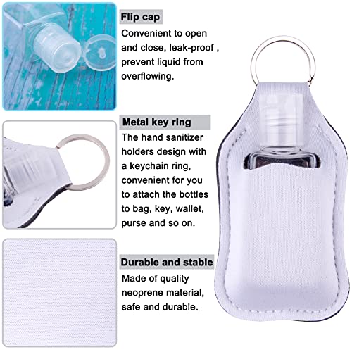 Duufin 60 Pcs Sublimation Hand Sanitizer Holder Blanks Empty Bottle Set | Including 30 Pcs White Hand Sanitizer Keychain Holder and 30 Pcs Refillable Empty Travel Bottles for Backpack Purse - color: Pure White