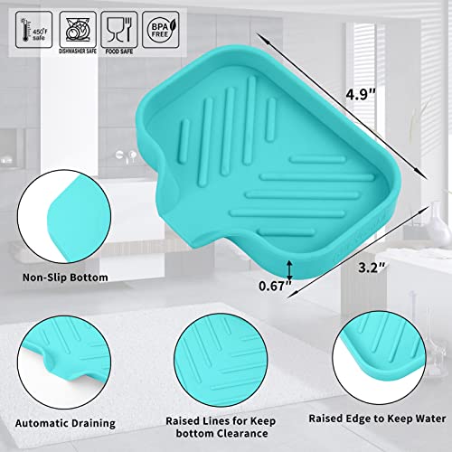 MicoYang Silicone Soap Dish with Drain Spout, Self-Draining Sink Organizer Tray for Bathroom and Kitchen, Sponges, Dispensers and Soap Holder, Non-Slip and Dishwasher Safe, Mint (Compact, 4.9"×3.2") - color: Mint, size: S(4.9"×3.2")