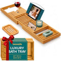 SereneLife Premium Bathtub Tray Caddy with Gift Box and Bow Set, Expandable Bath Tray, Unique House Warming Gifts for Mom, Women, Wedding, Anniversary, Bridal Shower, Fit for All Tub - Natural - color: Natural, Gift Set